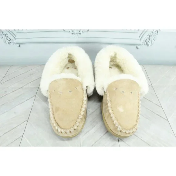 LL Bean Brown Suede Wicked Good Shearling Lined Moccasin Slippers 7 M - Picture 5 of 10